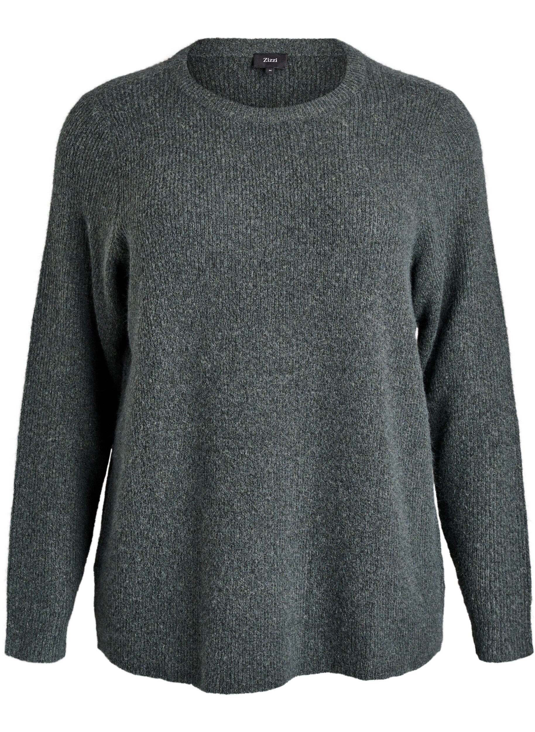 Melert strikkebluse med rund hals