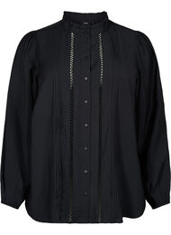 Skjortebluse i viskose med volangkrage, Black