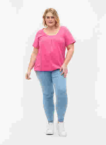 Kortermet T-skjorte i bomull, Shocking Pink, Model image number 2