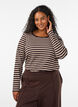 Stripete bluse med lange ermer, Brun, Model image number 0