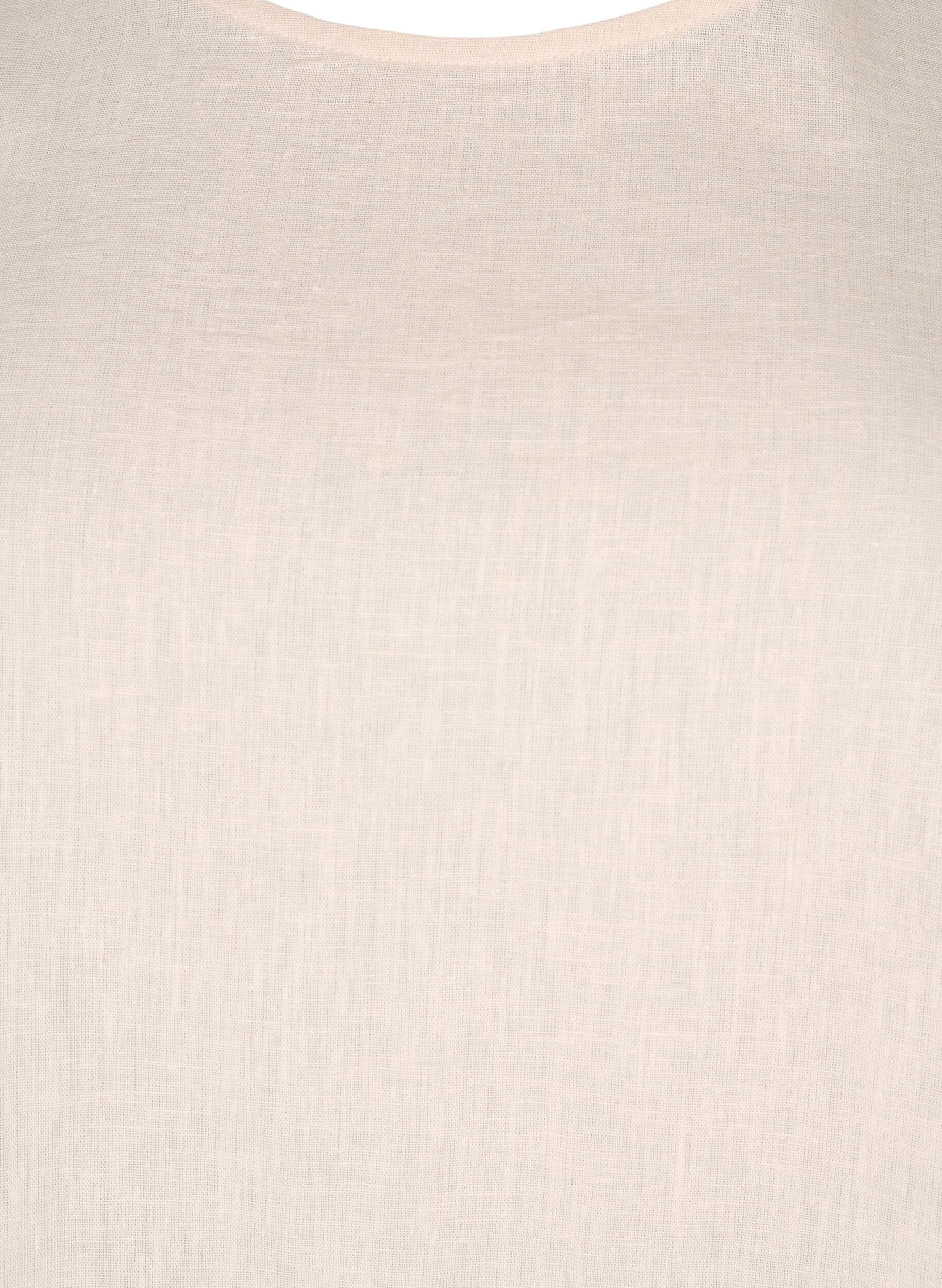 Zizzi Kortermet bluse i bomullsblanding med lin og blondedetaljer, Sandshell, Packshot image number 2