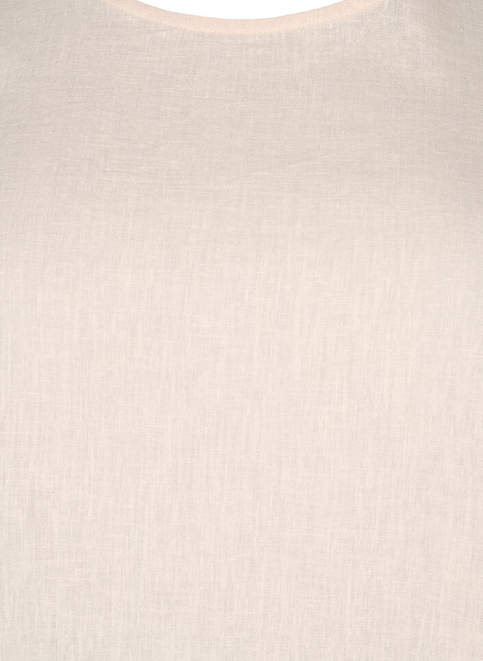 Kortermet bluse i bomullsblanding med lin og blondedetaljer, Sandshell, Packshot image number 2
