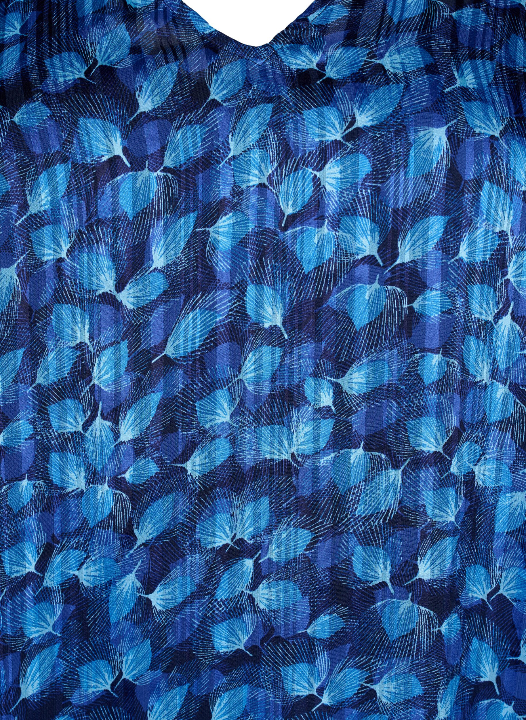 Zizzi Trykt kjole med v-utringning og 3/4-ermer, Navy Blazer Leaf AOP, Packshot image number 2