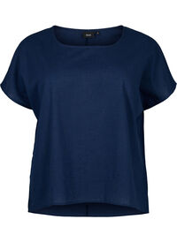 Kortermet bluse i bomullsblanding med lin