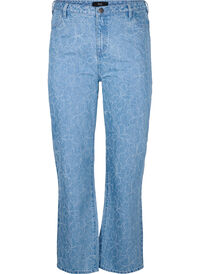 Gemma jeans med høy midje og blomstertrykk, Blå Gemma jeans med høy midje og blomstertrykk