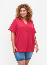Kortermet bluse med V-hals, Bright Rose, Model