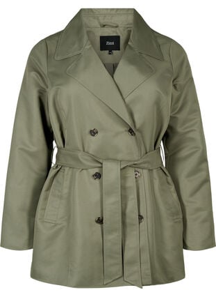 Zizzi Kort trenchcoat med belte, Grønn, Packshot image number 0