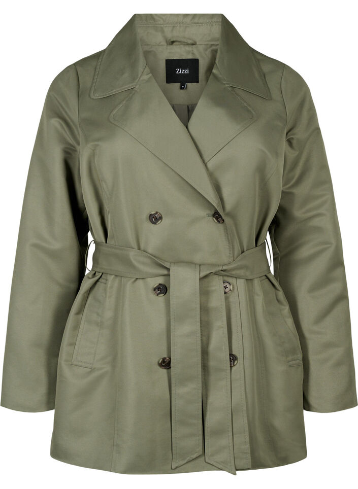 Kort trenchcoat med belte, Grønn, Packshot image number 0