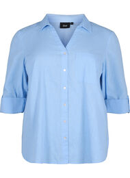 Skjortebluse med knappelukking i bomull-lin-blanding, Serenity