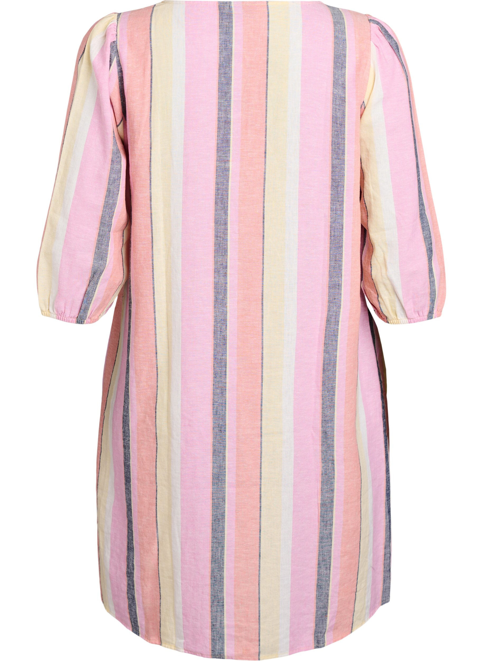 Zizzi Kort kjole i lin og viskose med 3/4 ermer, Gul, Packshot image number 1