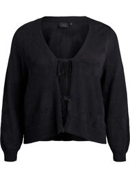 Strikket cardigan med åpenstrikket mønster og knytesnorer, Black