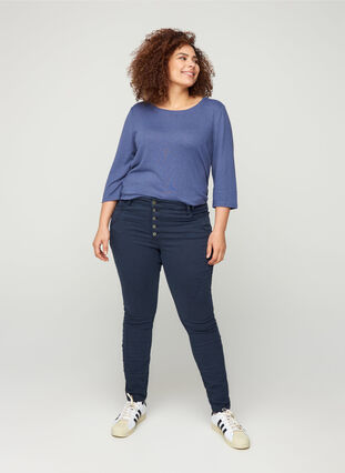 Tettsittende bukser med knappelukking, Dark Blue, Model image number 3