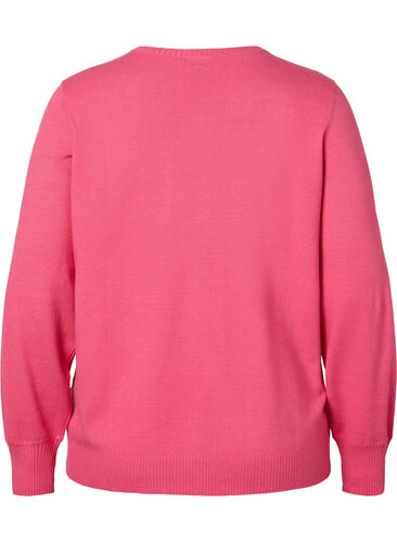 Ensfarget strikkegenser med ribbedetaljer, Hot Pink Mel., Packshot image number 1