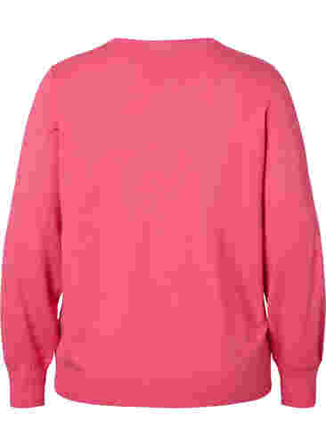 Ensfarget strikkegenser med ribbedetaljer, Hot Pink Mel., Packshot image number 1