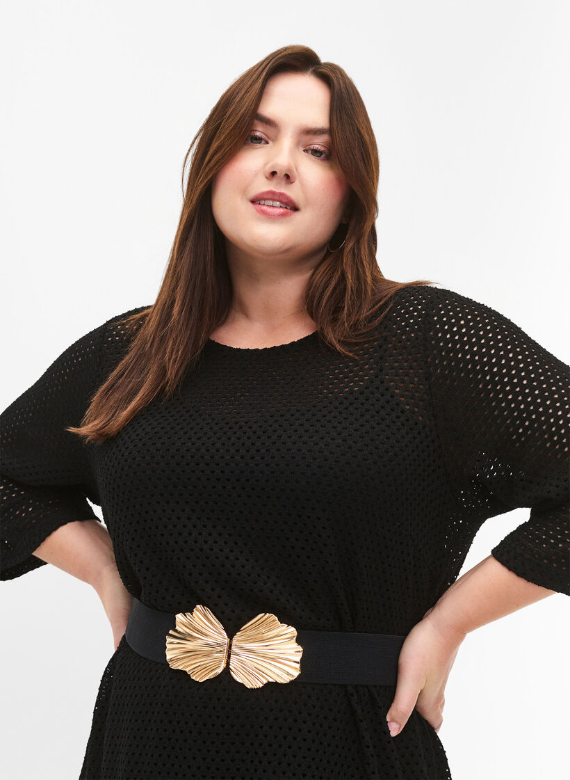 Elastisk midjebelte med gullfarget spenne, Black, Model image number 0