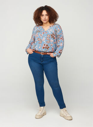Cropped Amy jeans med høyt liv og glidelås, Dark blue denim, Model image number 2