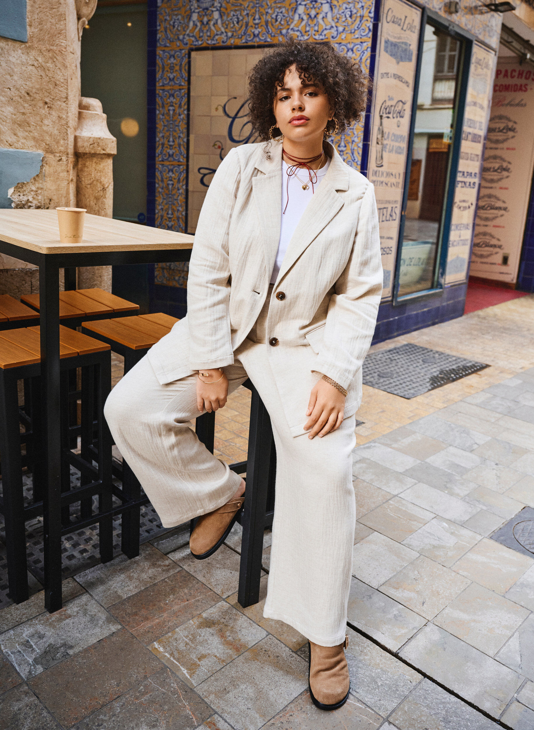 Zizzi Dressbukse i linblandet kvalitet, Rainy Day, Image image number 0