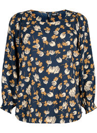 FLASH - Bluse med lange ermer og trykk	, Navy Brown Flower