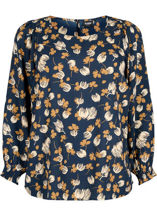 FLASH - Bluse med lange ermer og trykk	, Navy Brown Flower, Packshot image number 0