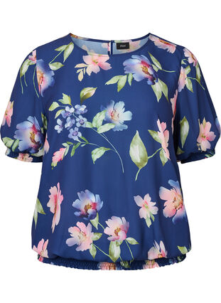 Blomstret bluse med vaffelsøm, Blueprint Flower AOP, Packshot image number 0