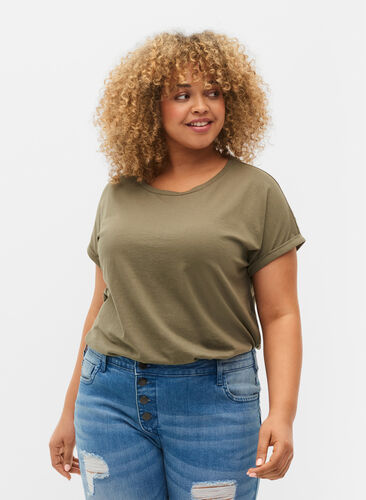 Kortermet T-skjorte i bomullsblanding, Dusty Olive, Model image number 0