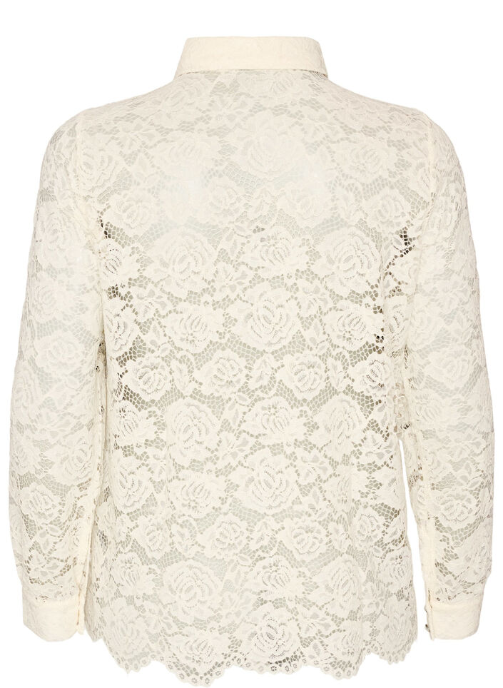 Skjorte i blonder med perleknapper, Vanilje, Packshot image number 1