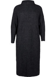 Lang, oversize strikkekjole med glidelås, Dark Grey Melange