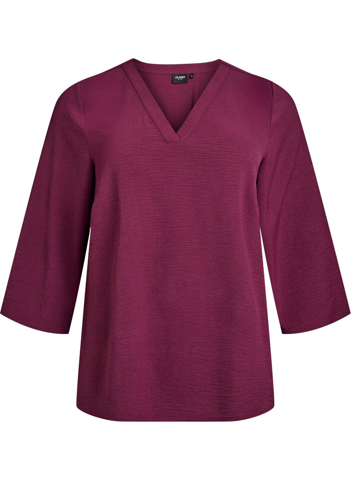 Bluse med 3/4 ermer, M&oslash;rk Bordeaux, Packshot image number 0