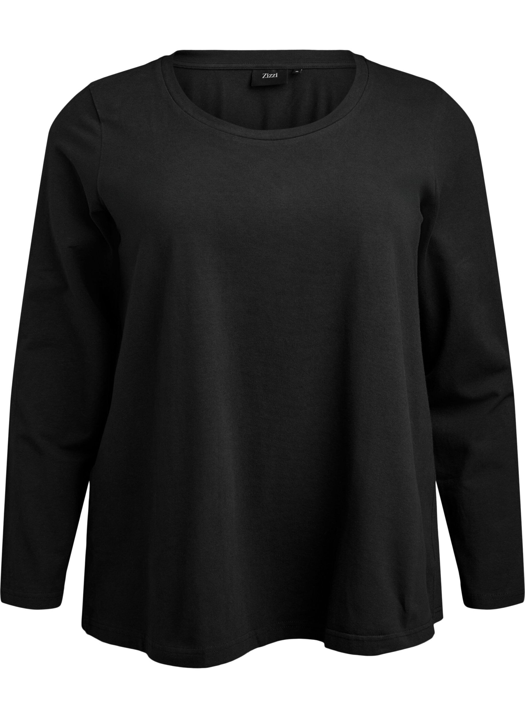 ZizziBasis jersey bluse med lange ermer, Svart, Packshot image number 0