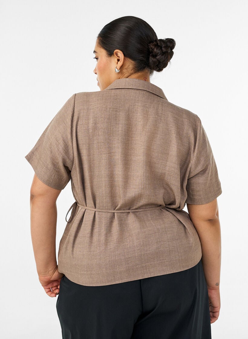 Omslagsskjorte med knyting, Brun, Model image number 2