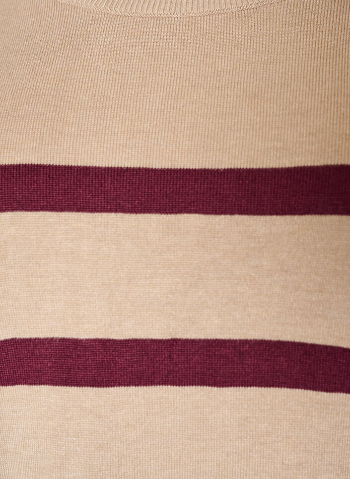 Stripete strikketopp med korte ermer, Beige, Packshot image number 2