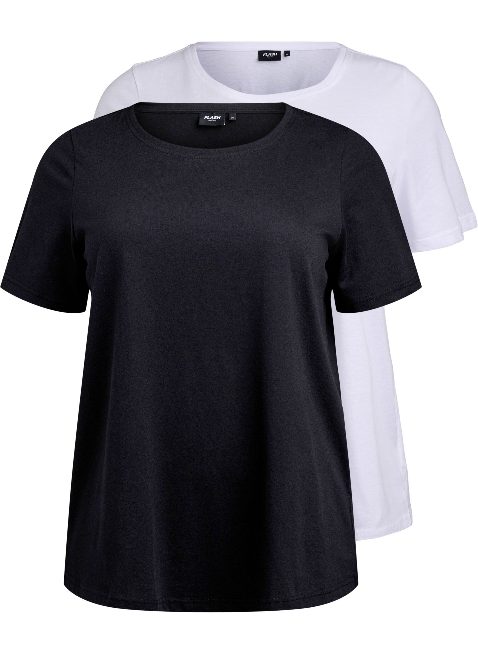 Zizzi FLASH - 2-pakk t-skjorter med crewneck, Black/White, Packshot image number 0