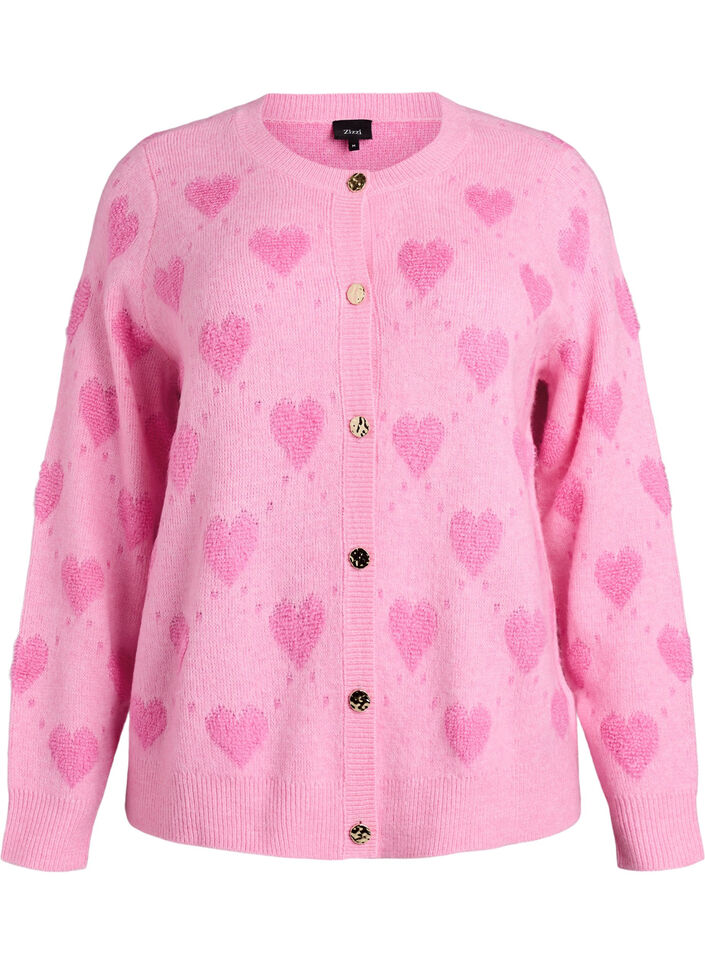 Cardigan med hjerter og gyldne knapper, Rosa, Packshot image number 0