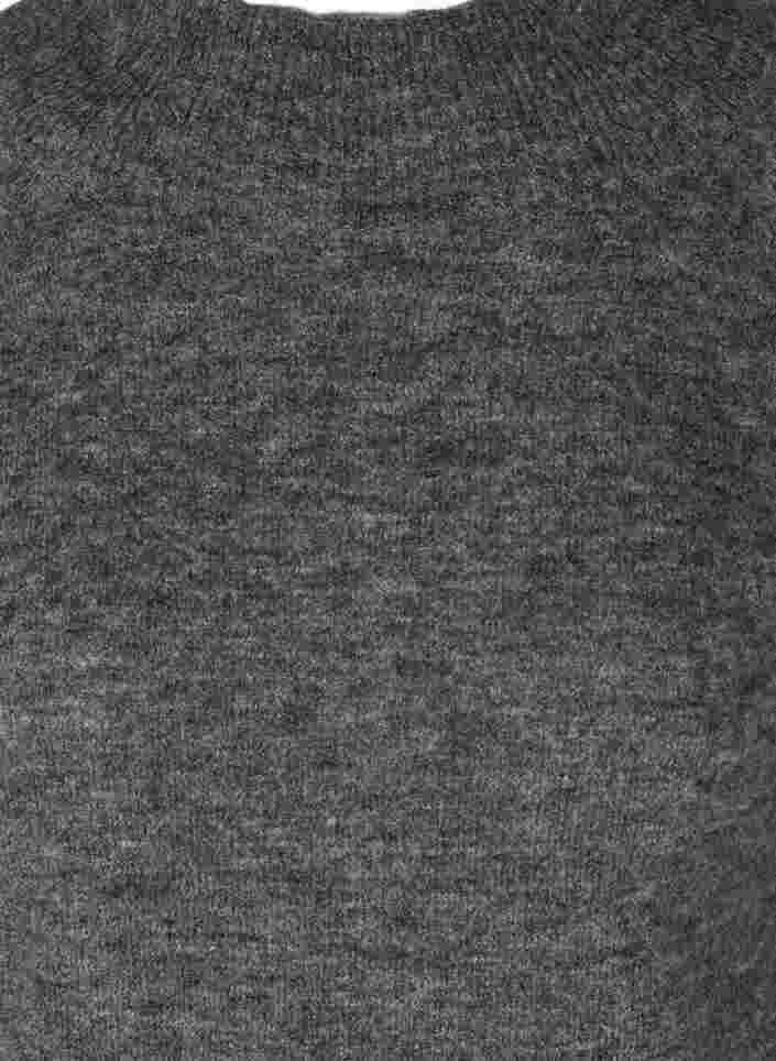 Strikkegenser med ribbekanter og rund hals, Dark Grey Melange, Packshot image number 2