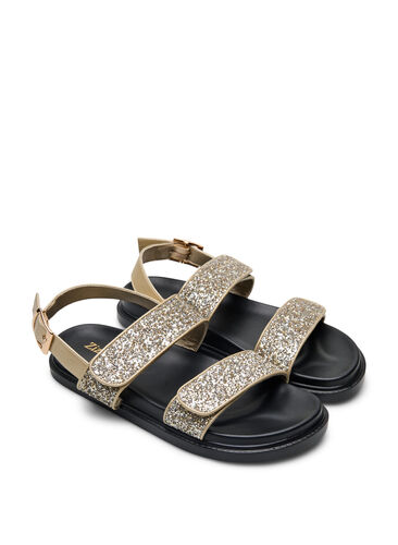 Zizzi Wide fit - Glitter sandal med borrelåslukking, Gull, Packshot image number 1