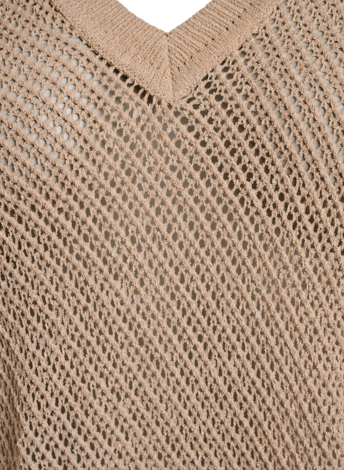 FLASH - Kortermet strikket bluse med v-hals, Beige, Packshot image number 2