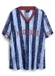 Stripete bluse med blonder og statement-trykk, Open Air w. Stripe