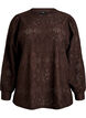 Langermet bluse med hullbroderi, Brun, Packshot image number 0