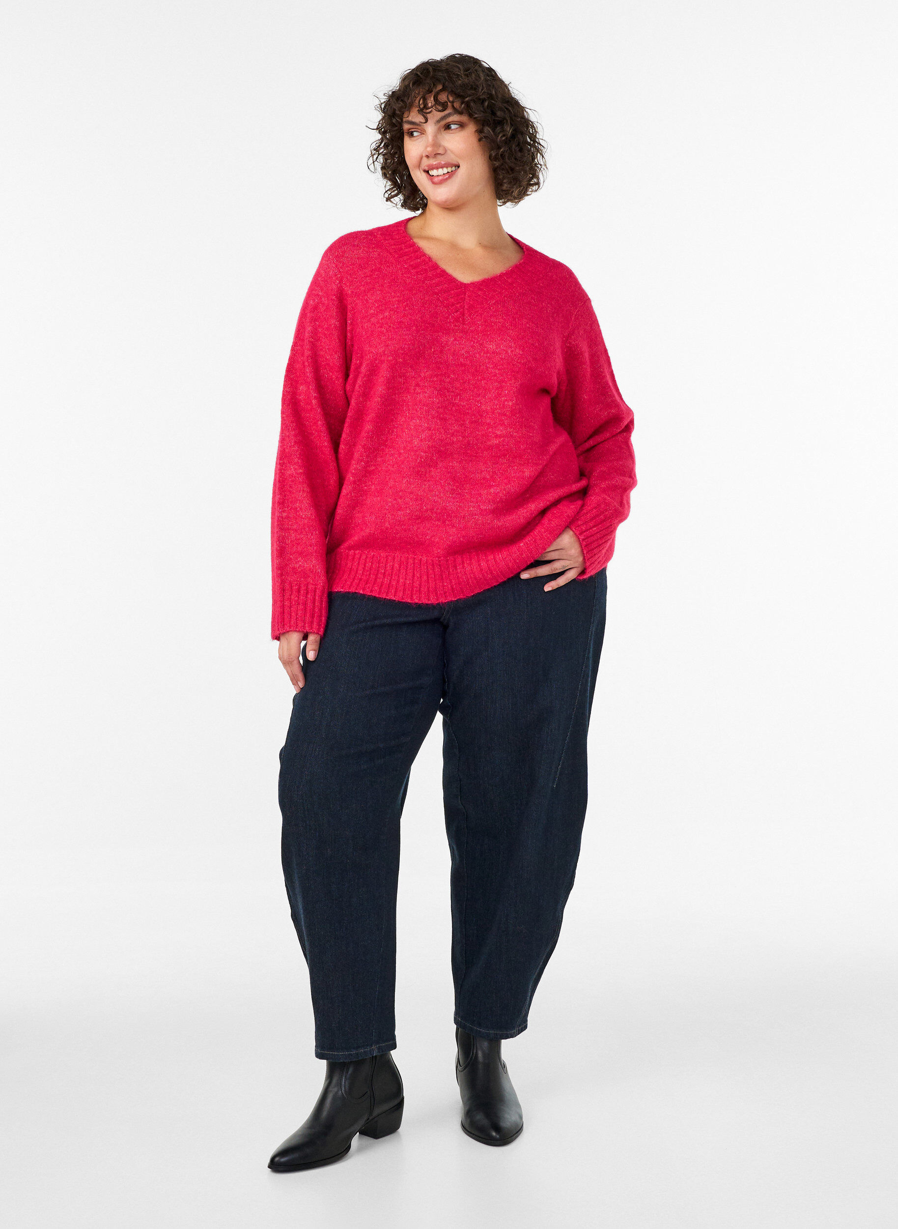 ZizziGenser med V-hals, Rosa, Model image number 1