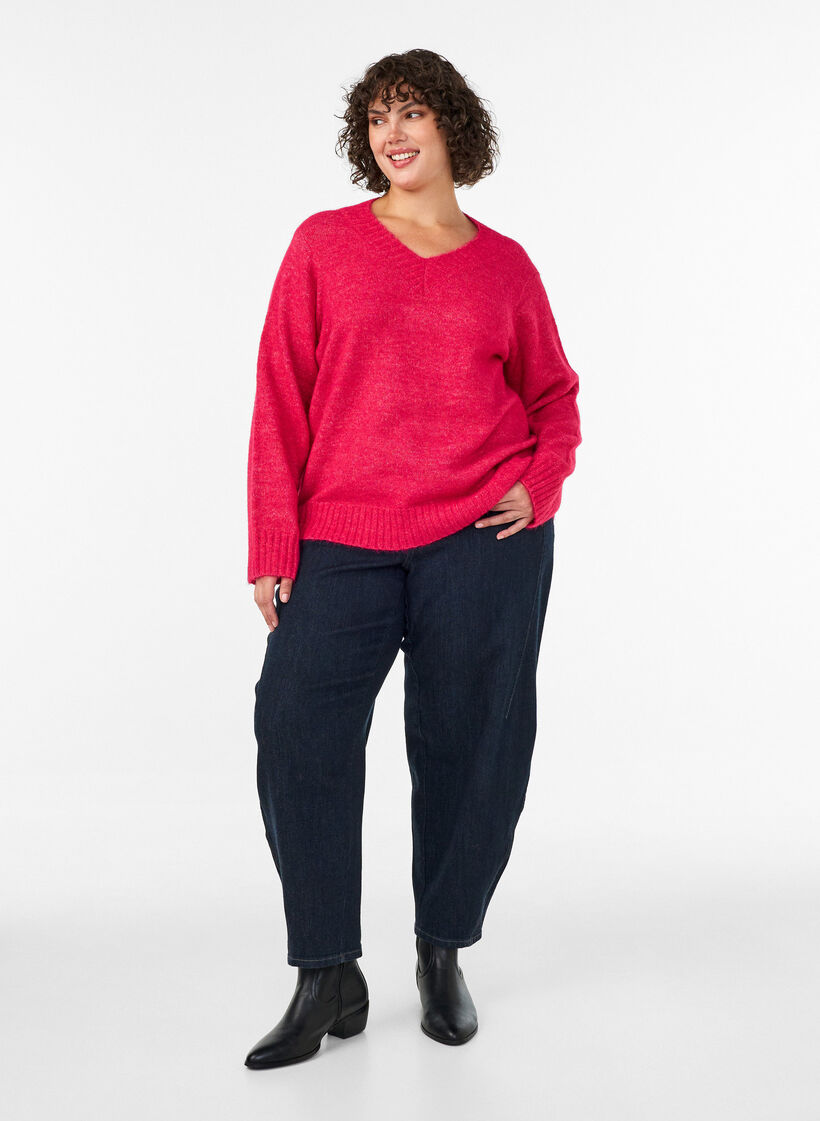 Genser med V-hals, Rosa, Model image number 1