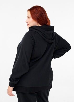 Zizzi Sweat-cardigan med hette og lommer, Svart, Model image number 2