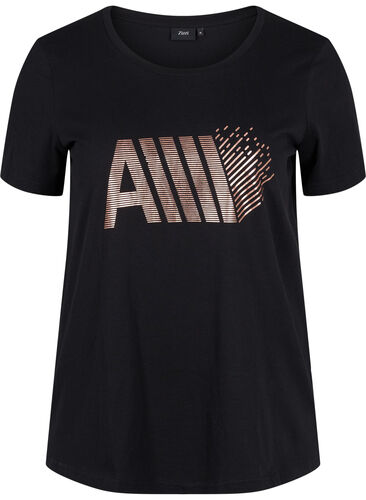 T-skjorte til trening med trykk, Black w. RoseGoldF., Packshot image number 0