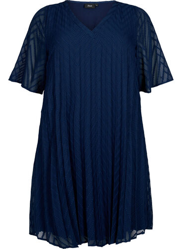 Kjole med korte ermer og struktur, Navy Blazer, Packshot image number 0