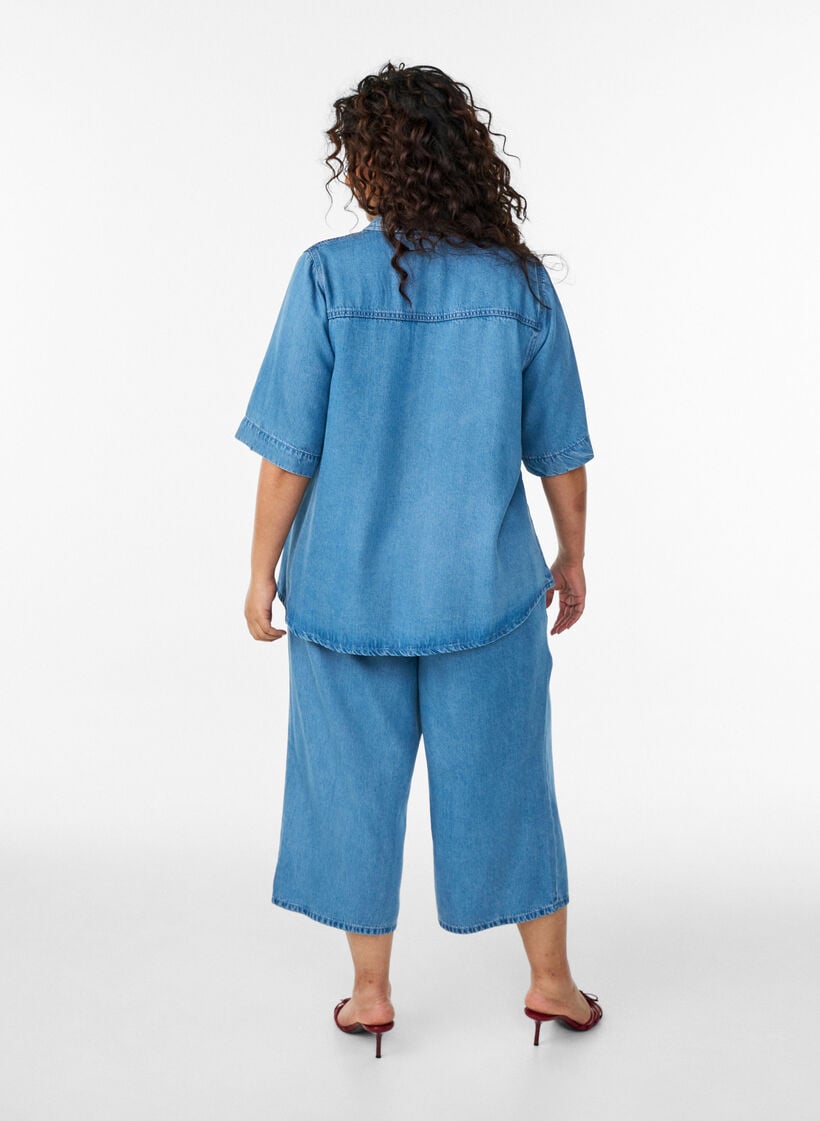 Lyocell culotte-bukser med vide ben og plagg i denim, Bl&aring;, Model image number 1