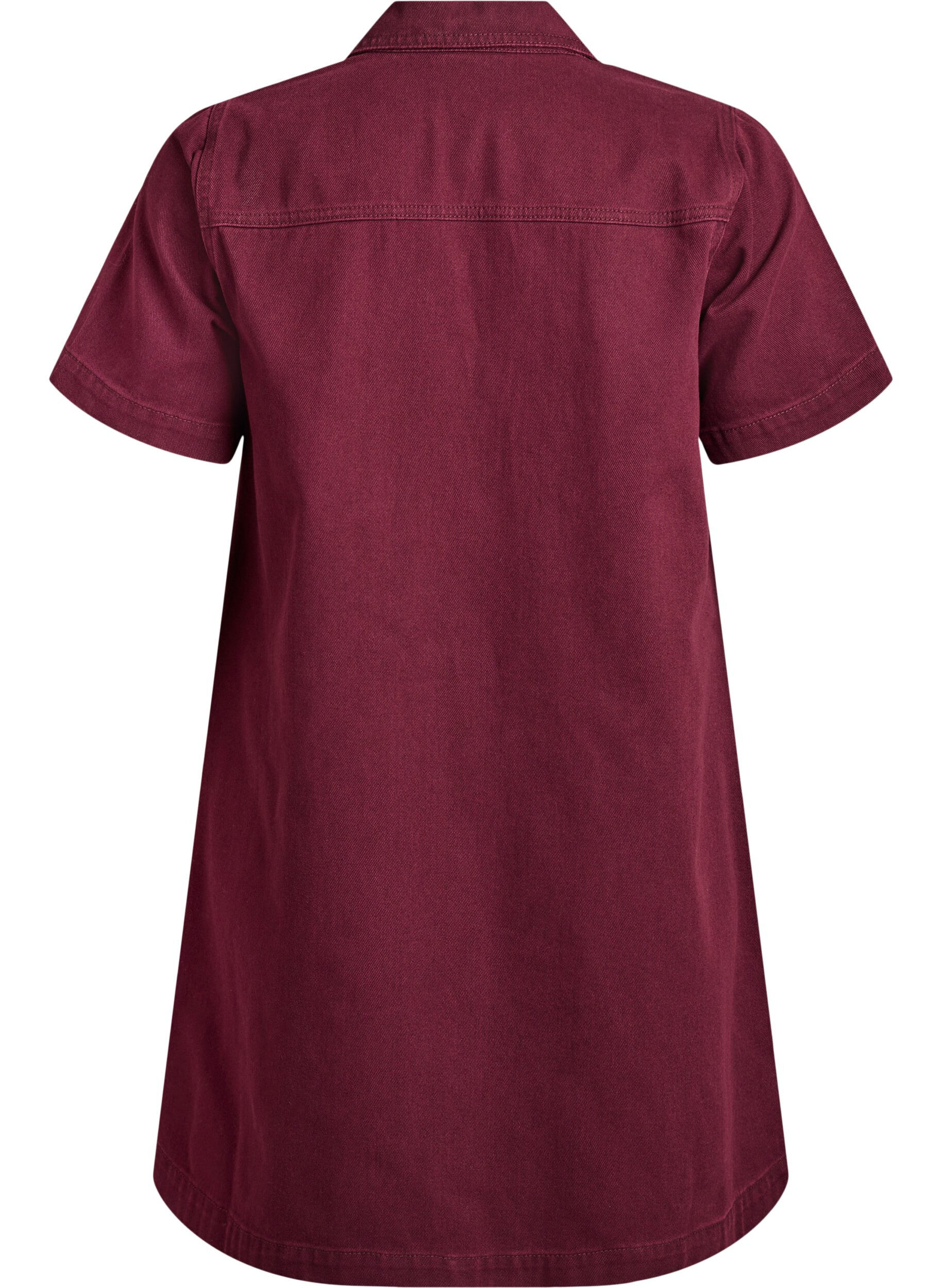 Zizzi Kort denimkjole med krage og V-hals, R&oslash;d, Packshot image number 1