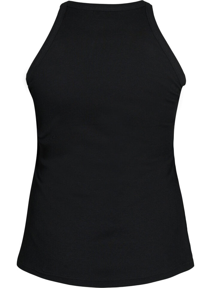 Ribbet tanktopp i bomull, Black, Packshot image number 1