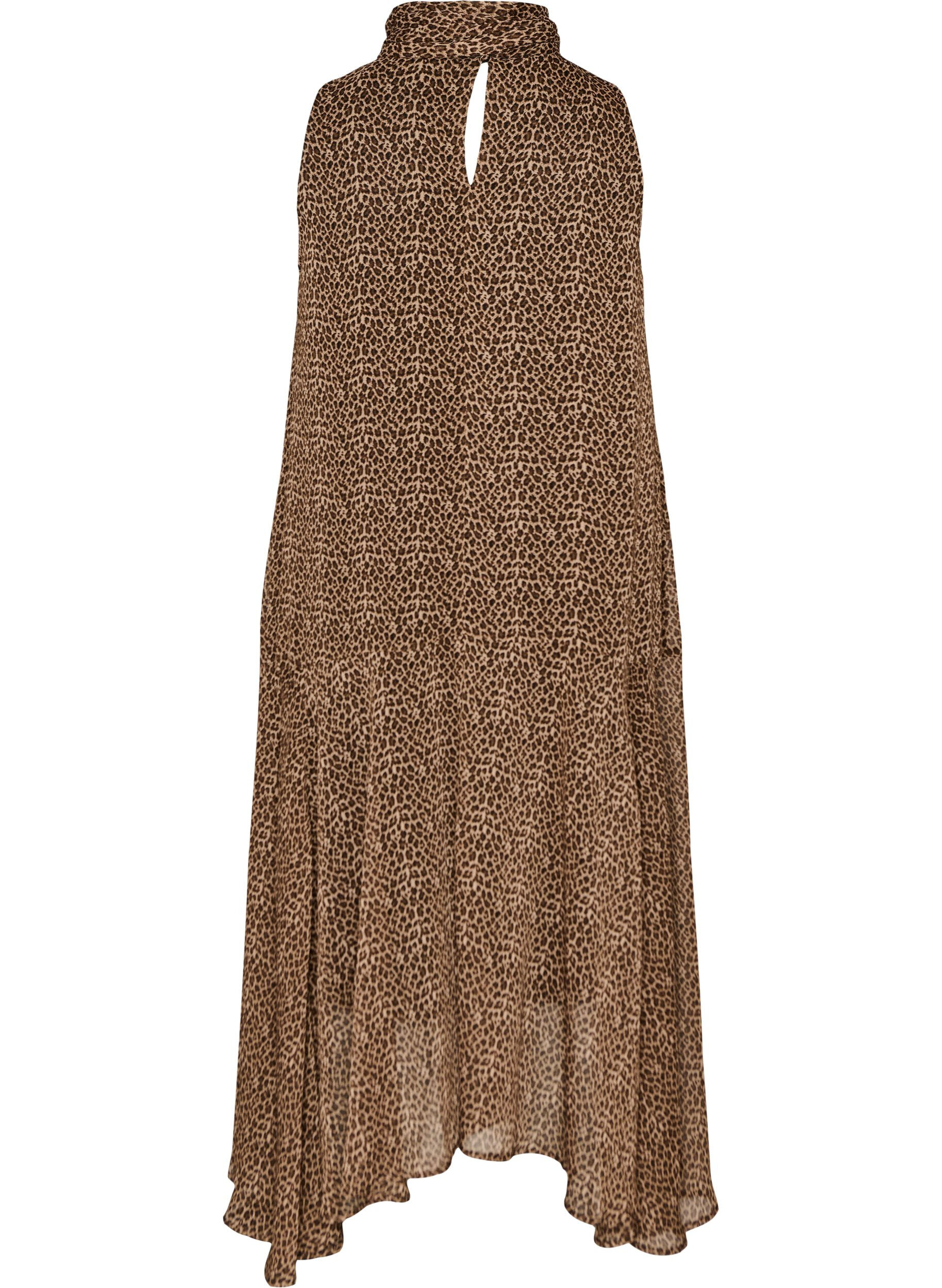 ZizziMidikjole i chiffon med leopardtrykk og et knytebelte, Brun, Packshot image number 1