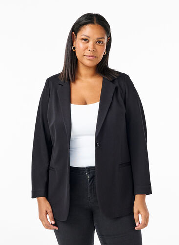 Enkel blazer med knappelukking, Black, Model image number 0