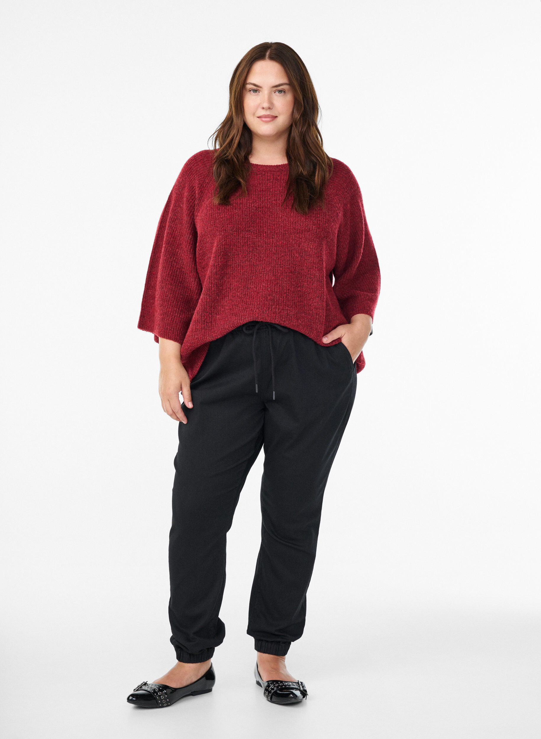 Joggebukse i denim med lommer, Svart, Model