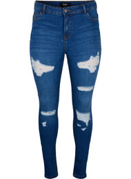 Slim-fit jeans med slitte detaljer, Blue Denim, Packshot